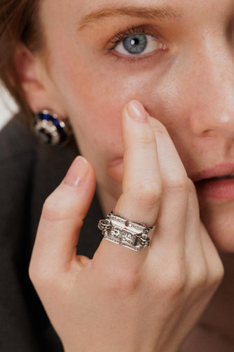 Bague 57 Bague Tank Or blanc Diamant 58 Facettes 4958634RV