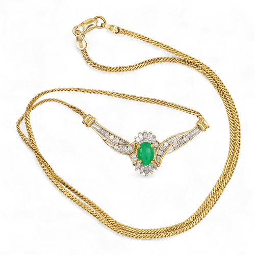 Collier Collier en or 14 K (585) avec diamants et émeraude 58 Facettes AG86