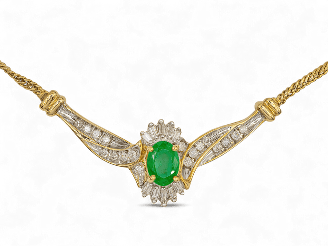 Collier Collier en or 14 K (585) avec diamants et émeraude 58 Facettes AG86