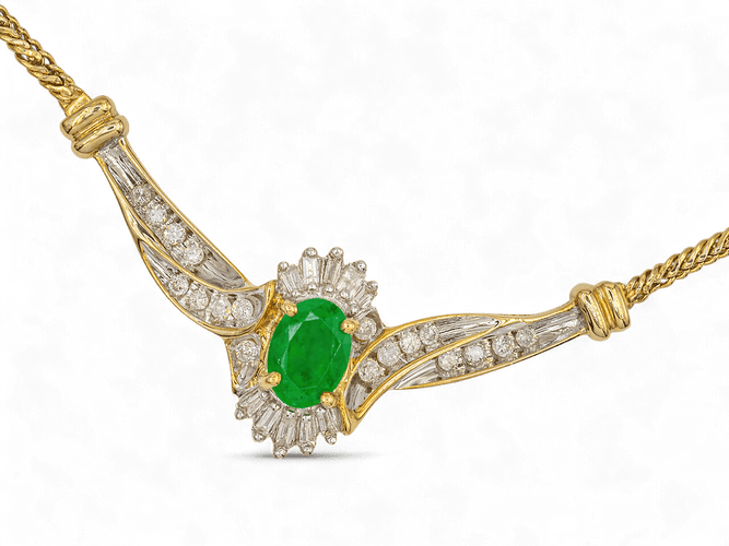 Collier Collier en or 14 K (585) avec diamants et émeraude 58 Facettes AG86