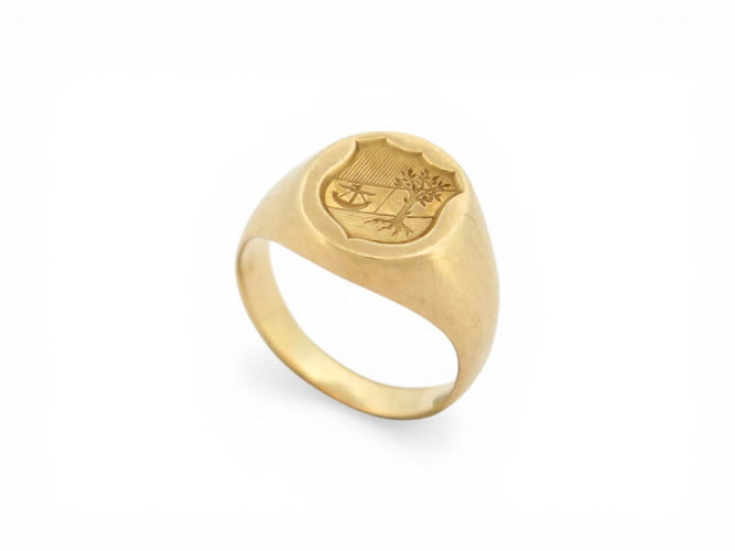 Bague 44 Chevalière armoiries - Bague petit doigt en or jaune 18k 58 Facettes 274167