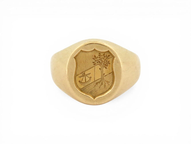 Bague 44 Chevalière armoiries - Bague petit doigt en or jaune 18k 58 Facettes 274167