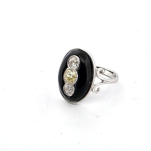 Bague 51 Bague Art déco en or blanc 18 ct avec trois diamants old mine 58 Facettes 102/26 E ORO