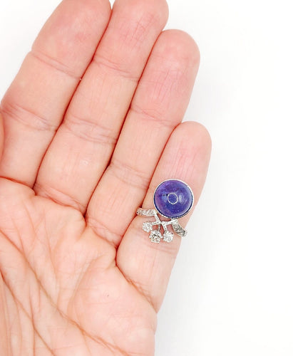 Bague 48 Bague duchesse vintage en or blanc 18k, tanzanite cabochon et diamants 58 Facettes A06916