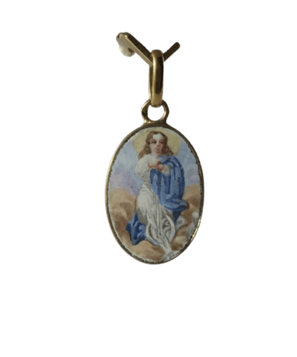 Pendentif Médaille pendentif - Porcelaine peinte en or jaune 18 carats 58 Facettes Medaille