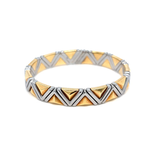 Bracelet Bvlgari Piramide - Bracelet manchette en or jaune 18k et acier 58 Facettes