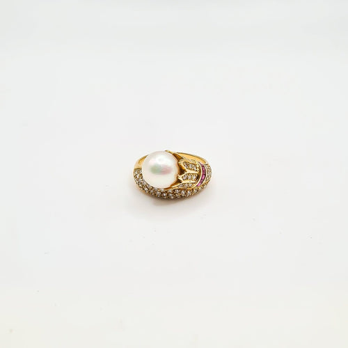Bague 54 Bague en or jaune 18 carats avec perle de Tahiti, diamants et rubis 58 Facettes Bague #5016