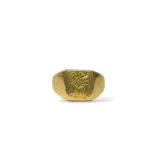 Bague 57 Chevalière aigle gravée en or jaune 18K 58 Facettes REF2528-295
