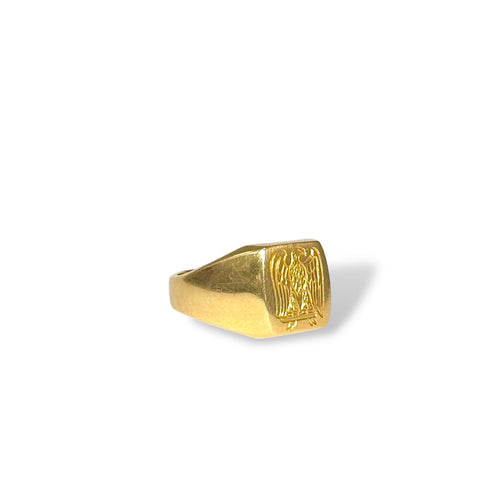 Bague 57 Chevalière aigle gravée en or jaune 18K 58 Facettes REF2528-295
