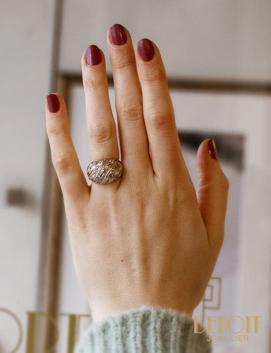 Bague Bague boule en or jaune, platine et diamants 58 Facettes A9645