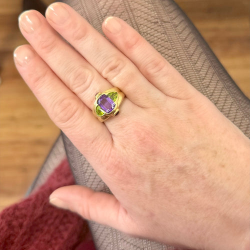 Bague 55.5 Bague Lilas en or jaune 18K avec améthyste et péridots 58 Facettes REF24062-225