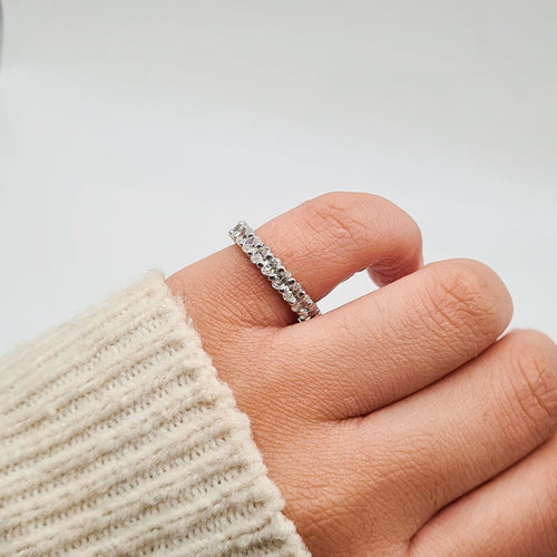 Bague 49 Alliance - Bague en or blanc 18 carats sertie de diamants 58 Facettes Bague tour complet