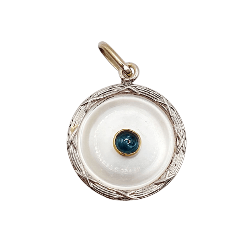 Pendentif Pendentif cible Art déco en or 18k et platine, nacre et saphir 58 Facettes A06912