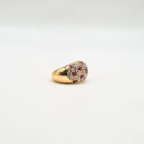 Bague 52 Bague en or jaune 18 carats avec diamants et rubis 58 Facettes Bague  #4952