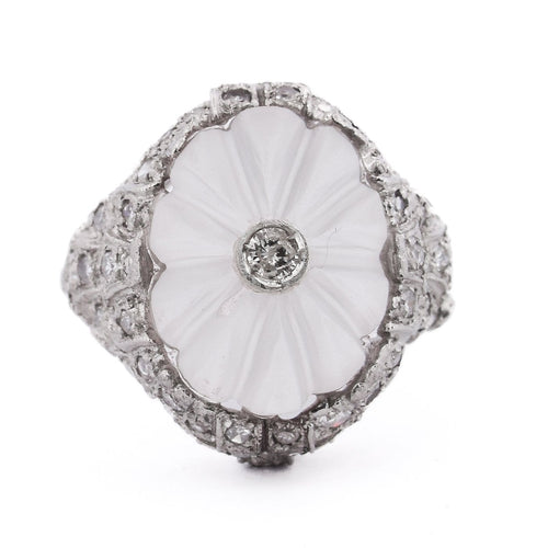 Bague 50 Bague ancienne - Motif floral en platine 950, diamants et cristal de roche 58 Facettes AN594 - P16 (0389)