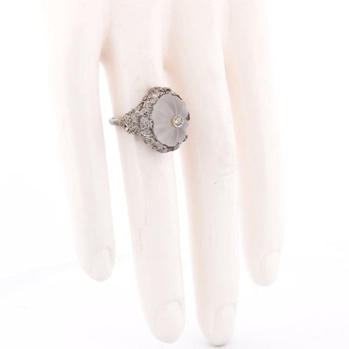 Bague 50 Bague ancienne - Motif floral en platine 950, diamants et cristal de roche 58 Facettes AN594 - P16 (0389)