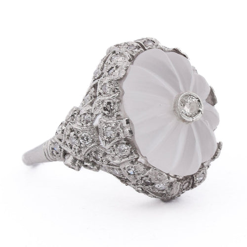 Bague 50 Bague ancienne - Motif floral en platine 950, diamants et cristal de roche 58 Facettes AN594 - P16 (0389)