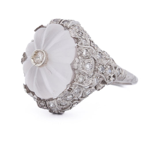 Bague 50 Bague ancienne - Motif floral en platine 950, diamants et cristal de roche 58 Facettes AN594 - P16 (0389)