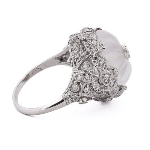 Bague 50 Bague ancienne - Motif floral en platine 950, diamants et cristal de roche 58 Facettes AN594 - P16 (0389)