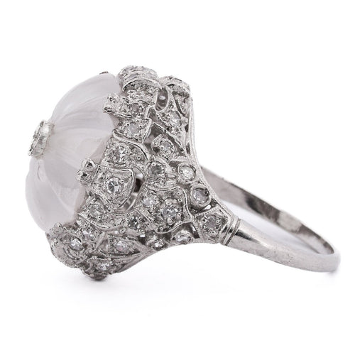 Bague 50 Bague ancienne - Motif floral en platine 950, diamants et cristal de roche 58 Facettes AN594 - P16 (0389)