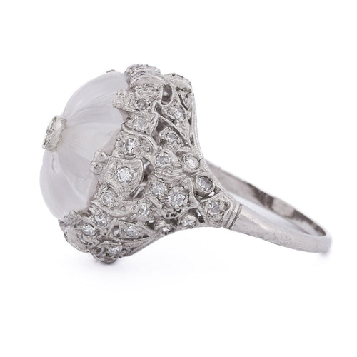 Bague 50 Bague ancienne - Motif floral en platine 950, diamants et cristal de roche 58 Facettes AN594 - P16 (0389)