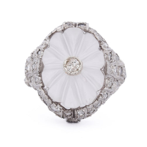 Bague 50 Bague ancienne - Motif floral en platine 950, diamants et cristal de roche 58 Facettes AN594 - P16 (0389)