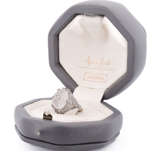 Bague 50 Bague ancienne - Motif floral en platine 950, diamants et cristal de roche 58 Facettes AN594 - P16 (0389)