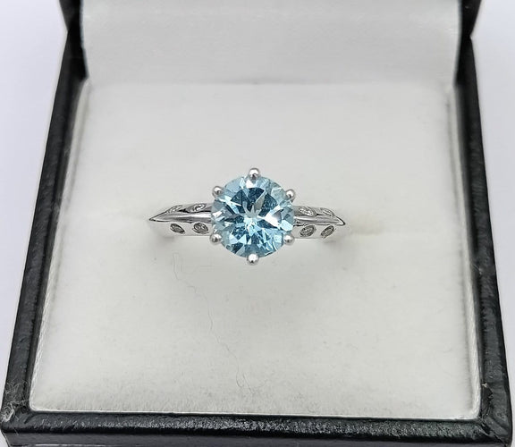 Bague 49 Bague solitaire vintage en platine avec aigue-marine et diamants 58 Facettes Valoir/250
