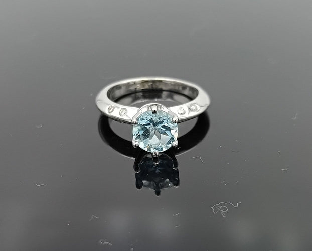 Bague 49 Bague solitaire vintage en platine avec aigue-marine et diamants 58 Facettes Valoir/250