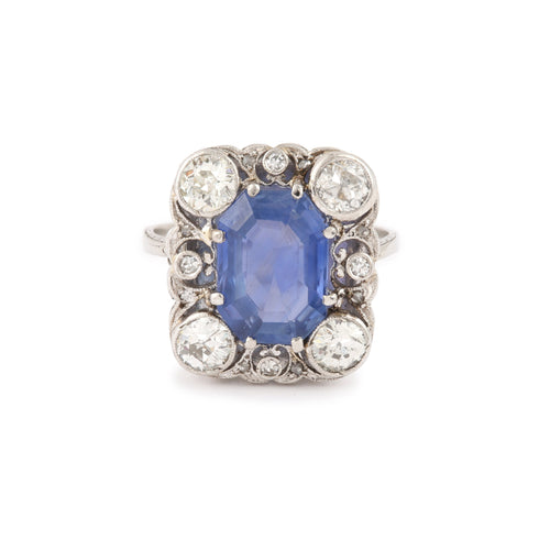 Bague 54.5 Bague - Saphir de Ceylan 4,66 ct et diamants en platine et or gris 18 carats 58 Facettes BSA92
