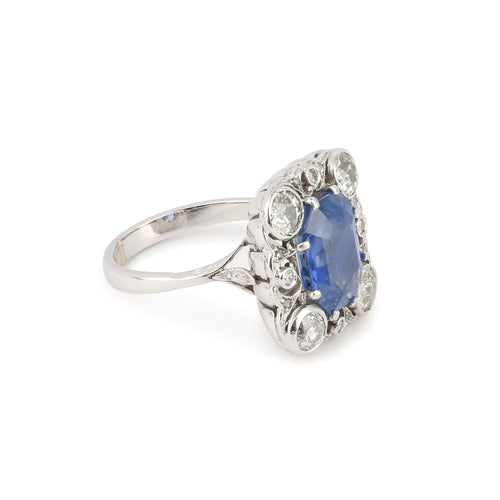 Bague 54.5 Bague - Saphir de Ceylan 4,66 ct et diamants en platine et or gris 18 carats 58 Facettes BSA92