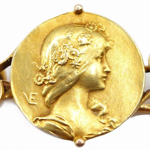Broche Vernier - Broche Art nouveau « Allégorie du Printemps » en or jaune 18k 58 Facettes 253