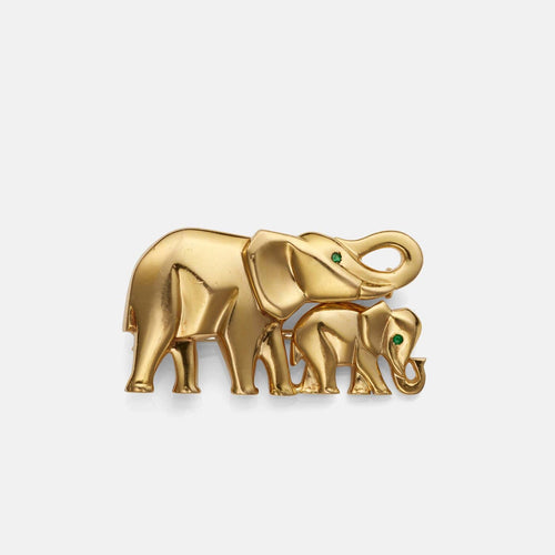 Broche Cartier - Broche Éléphants en or jaune 18k et émeraudes 58 Facettes 205