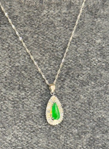Collier Chaîne et pendentif poire en or blanc 18 ct, jade vert et diamants 58 Facettes 87816-90851 ac12745