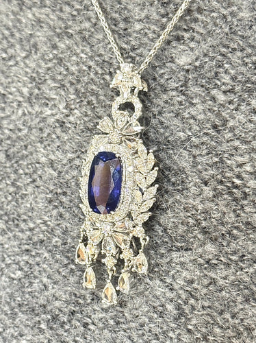Collier Chaîne et pendentif - Saphir et diamants en or blanc 18 carats 58 Facettes 90765/ac12597 / 82703/ac8787