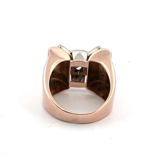 Bague 52 Bague années 80 style demodè en or rose et blanc 18 ct diamants 58 Facettes 223/26 C