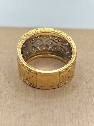 Bague 53 Bague gravée style florentin des années 1980 en or 18 ct et diamants 58 Facettes CV-025