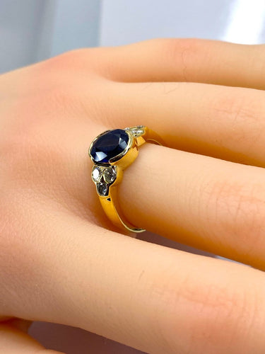 Bague 54 Bague en or jaune 18 carats, saphir et diamants 58 Facettes AB713