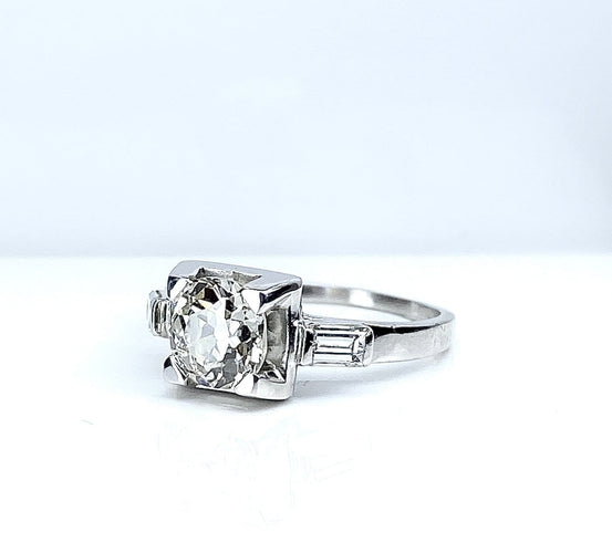 Bague 51 Bague ancienne en or blanc et platine avec diamants 58 Facettes AB714