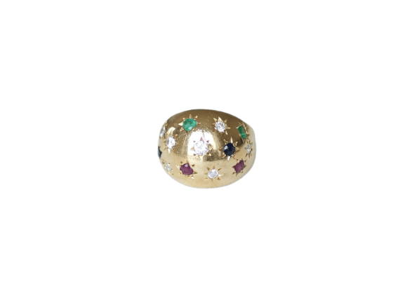 Bague 52 Bague Constellation - Bague en or jaune saphirs, émeraudes, rubis et diamants 58 Facettes