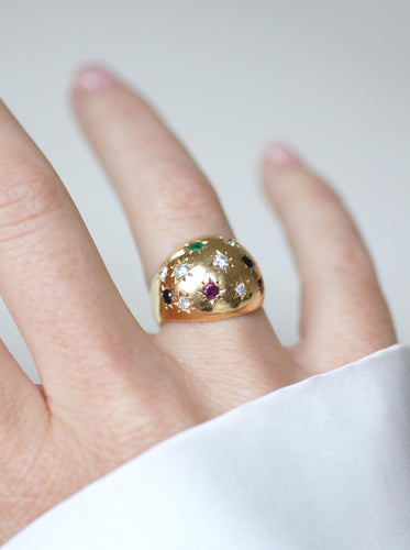 Bague 52 Bague Constellation boule en or jaune 18 ct, saphirs, émeraudes, rubis et diamants 58 Facettes