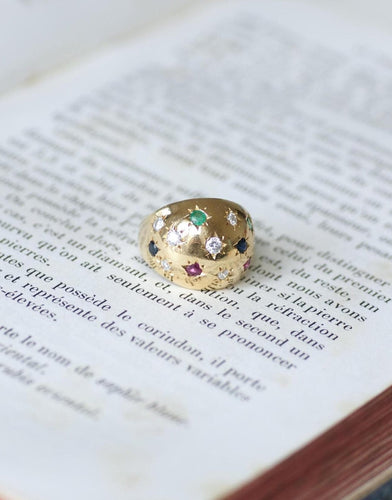 Bague 52 Bague Constellation boule en or jaune 18 ct, saphirs, émeraudes, rubis et diamants 58 Facettes