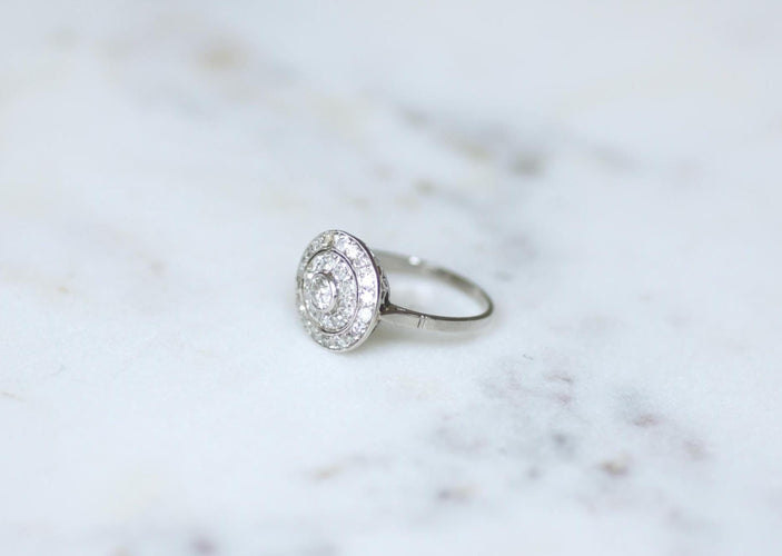 Bague 56 Bague cible Art déco en platine à diamants 1,20 ct 58 Facettes