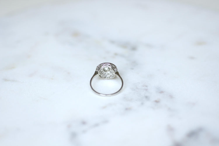 Bague 56 Bague cible Art déco en platine à diamants 1,20 ct 58 Facettes