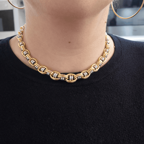 Collier Collier maille fantaisie en or jaune et or blanc 18 carats, diamant 58 Facettes Collier Maille fantaisie 2 Ors  18 carats