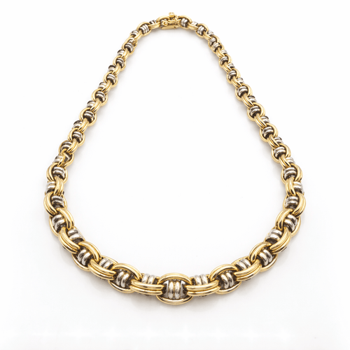 Collier Collier maille fantaisie en or jaune et or blanc 18 carats, diamant 58 Facettes Collier Maille fantaisie 2 Ors  18 carats