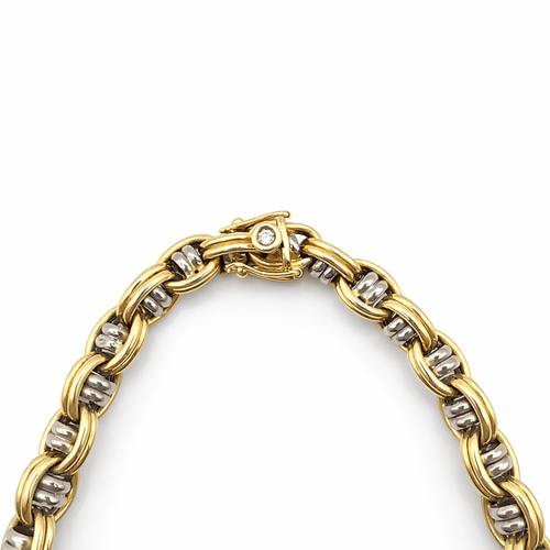Collier Collier maille fantaisie en or jaune et or blanc 18 carats, diamant 58 Facettes Collier Maille fantaisie 2 Ors  18 carats