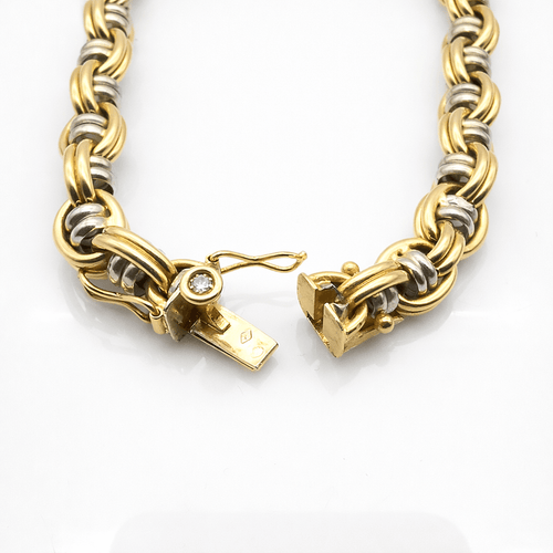Collier Collier maille fantaisie en or jaune et or blanc 18 carats, diamant 58 Facettes Collier Maille fantaisie 2 Ors  18 carats