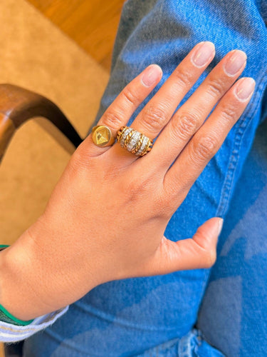 Bague 55 Bague dôme en or jaune 18 carats et diamants 58 Facettes zain