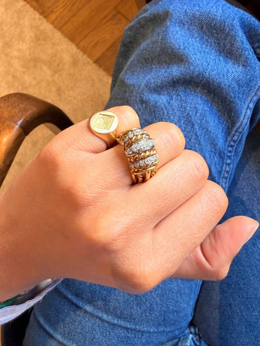 Bague 55 Bague dôme en or jaune 18 carats et diamants 58 Facettes zain